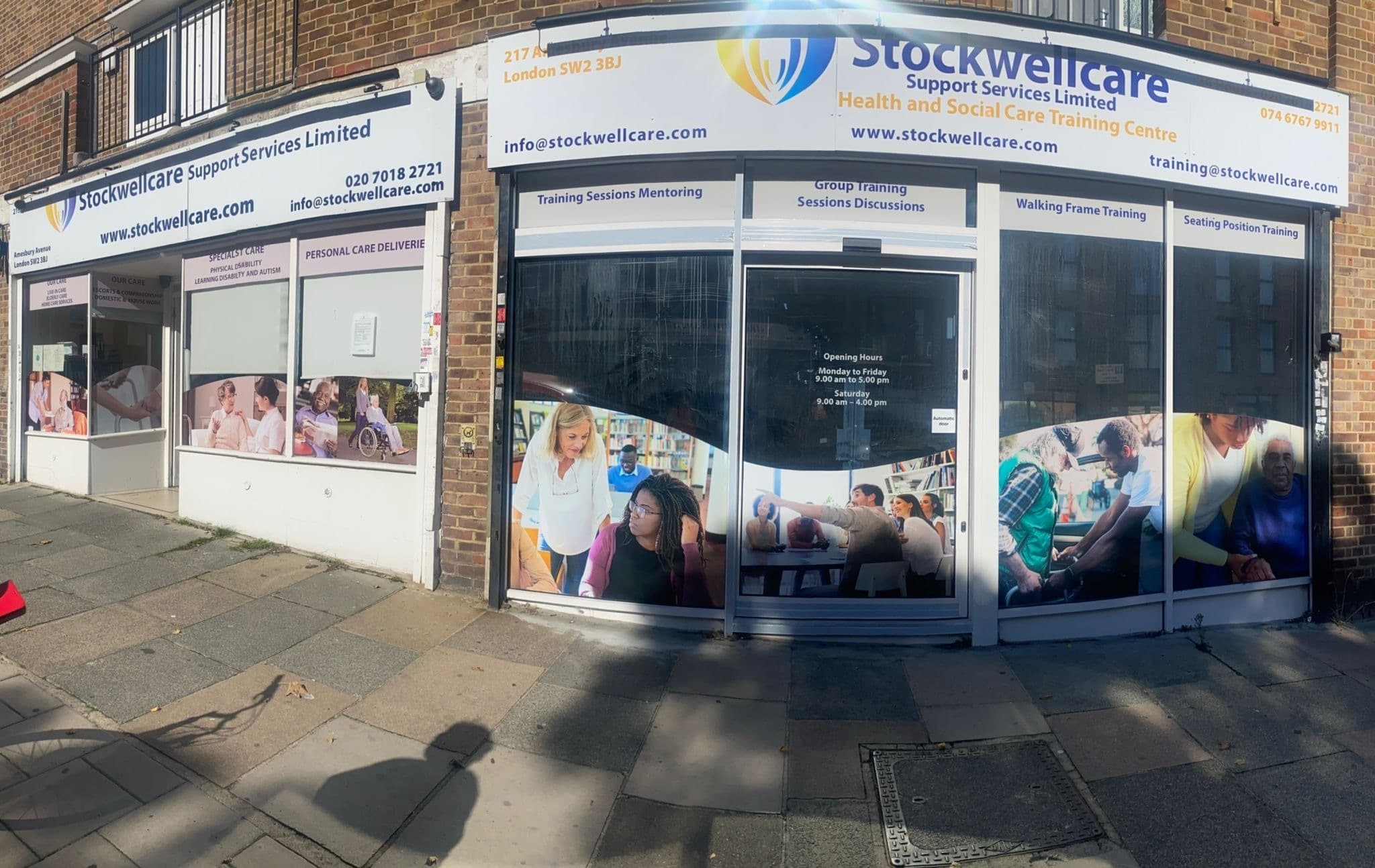 The Stockwellcare Health and Social Care Training Centre shopfront at 215 Amesbury Avenue, Streatham